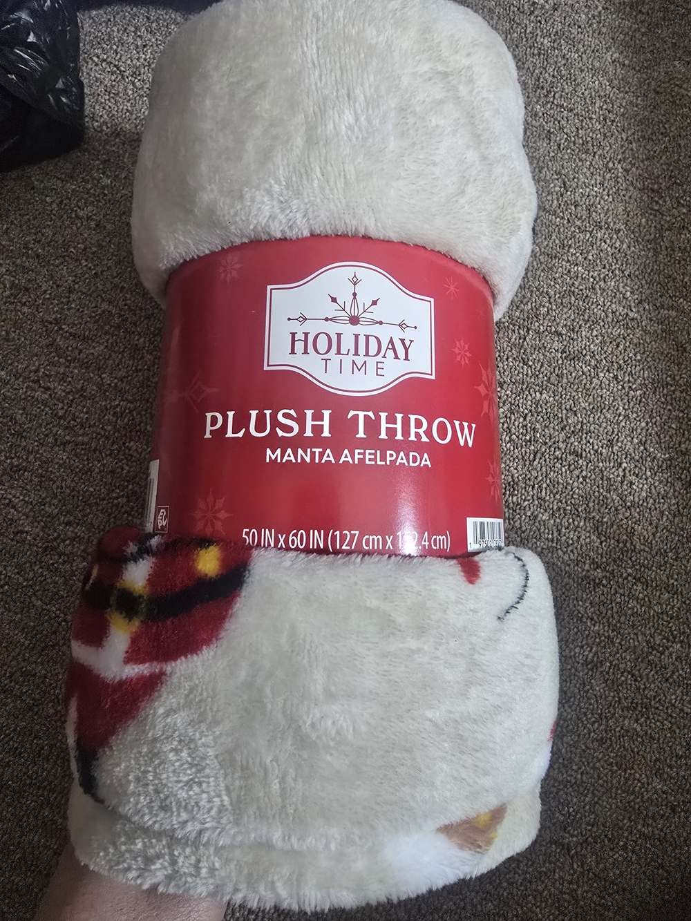 Holiday Time Cream Plush Throw Blanket with Red Accents